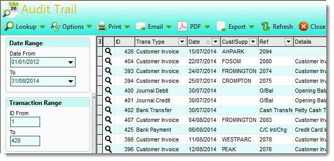 Desktop accounting software - Financial section